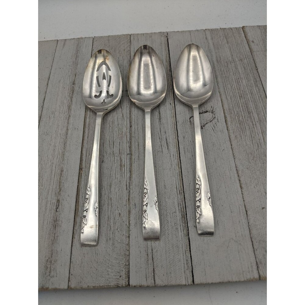 Vintage 1881 Rogers Proposal Silverplate Flatware Set of 3 Serving Spoons Pierce